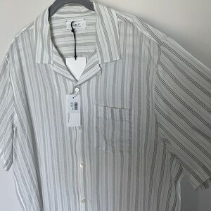 NWT! Mr. Porter boxy fit Camp Collar Men's Striped Button-Up Shirt, size XXL.